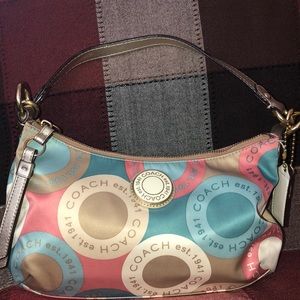 Coach multicolor satin signature print